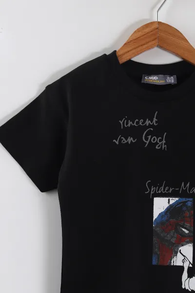Ekru (3-10 Yaş)Van Gogh Baskılı Tişörtlü ve Şortlu İnterlok Erkek Çocuk Takım 458212