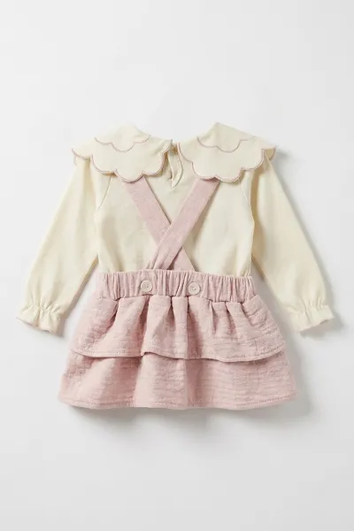 Ekru (3-12 Ay) Jakarlı Etekli Çıtçıt  Badili Kız Bebek Slopet 477041