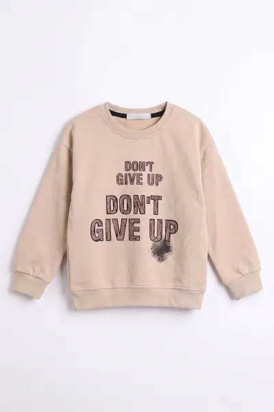 Ekru (3-12 Yaş) Dont Give Baskılı Erkek Çocuk Sweatshirt 479169