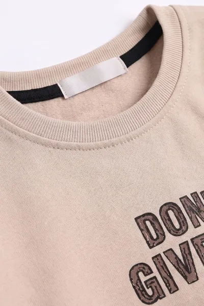 Ekru (3-12 Yaş) Dont Give Baskılı Erkek Çocuk Sweatshirt 479169