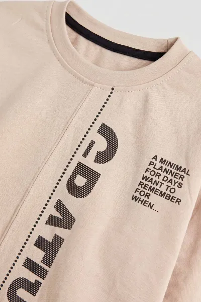 Ekru (3-12 Yaş) Yazı Baskılı Erkek Çocuk Sweatshirt 478992