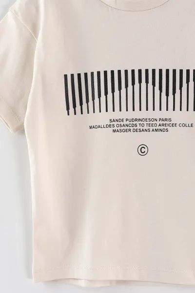Ekru (3-12 Yaş)Çizgi Baskılı Erkek Çocuk Tişört 447177