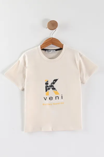 Ekru (3-12 Yaş)K Baskılı Erkek Çocuk Tişört 447171