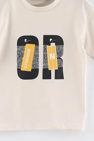 Ekru (3-12 Yaş)Or Baskılı  Süprem Erkek Çocuk Tişört 445791