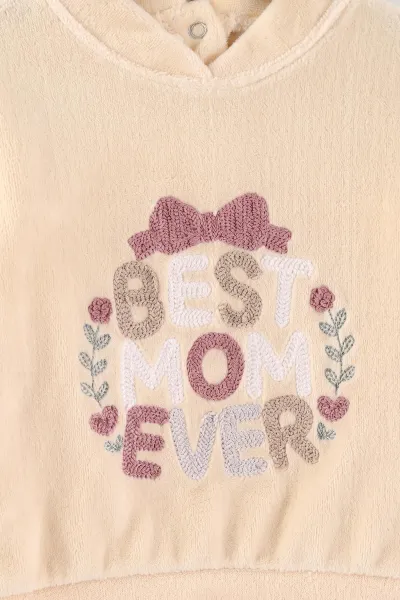 Ekru (3-18 Ay) Best Mom Ever Nakışlı Kadife Kız Bebek Takım 487633
