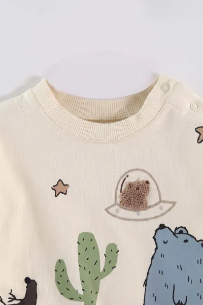 Ekru (3-18  Ay) Süzene Nakışlı Baskılı  2'li Erkek Bebek  Takım 472999