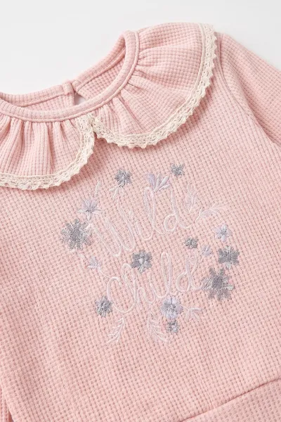 Ekru (3-18 Ay) Wild Nakışlı Waffle  Kız Bebek 2'li Takım 487654