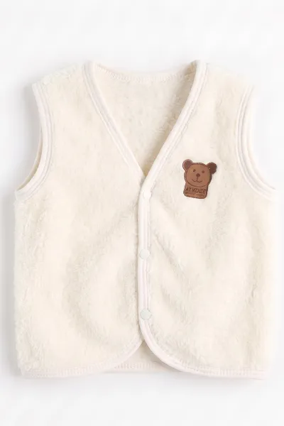 Ekru (3-24 Ay) Ayıcık Armalı Peluş Bebek Yelek 493764