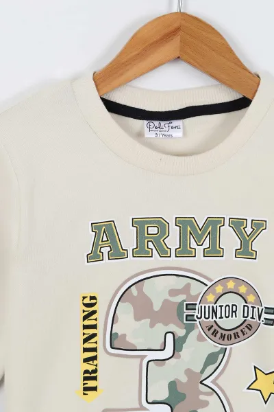Ekru (3-6 Yaş) Kamuflaj Desenli  Göz Bandı Detaylı Erkek Çocuk Pijama Takım 334657