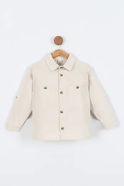 Ekru (5-14 Yaş) Çift Cepli Oversize Kalıp Erkek Çocuk Gabardin Gömlek 323440