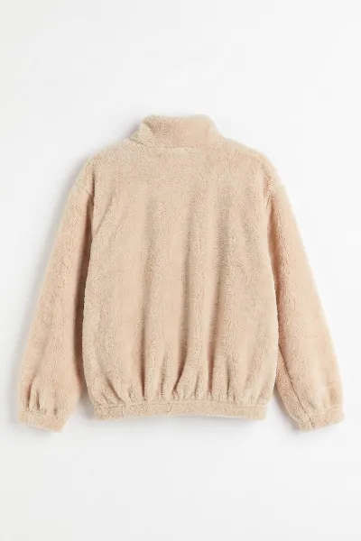 Ekru (5-11 Yaş) Cepli Peluş Kız Çocuk Hırka 498160