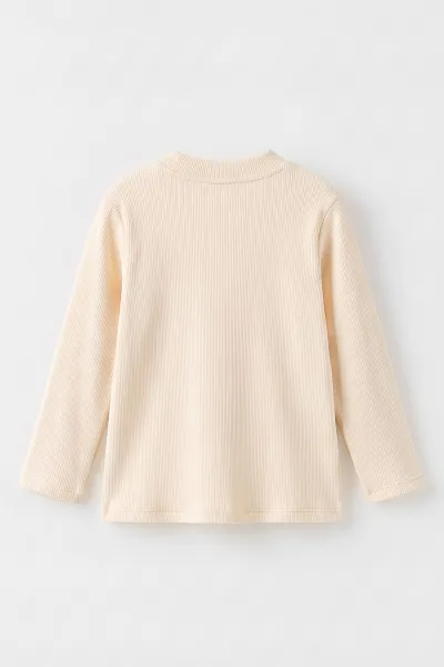 Ekru (5-12 Yaş) Yarım Balıkçı Yaka Kaşkorse Çocuk Body Sweatshirt 495471