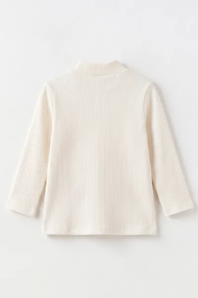 Ekru (5-12 Yaş) Yarım Balıkçı Yaka Kaşkorse Kız Çocuk Body Sweatshirt 493051