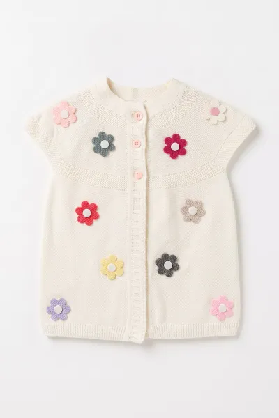 Ekru (5-8 Yaş) Garson Boy Çiçek Motifli Robalı Kız Çocuk Yelek 474193