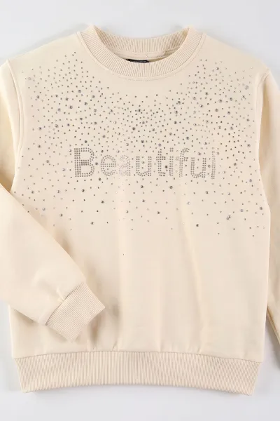 Ekru (6-10 Yaş) Beautiful Taş Baskılı 2 İp Kız Çocuk Mevsimlik Takım 485392