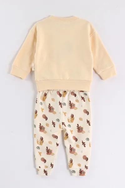 Ekru (6-24 Ay) Nakışlı Erkek Bebek 2'li Takım 473066