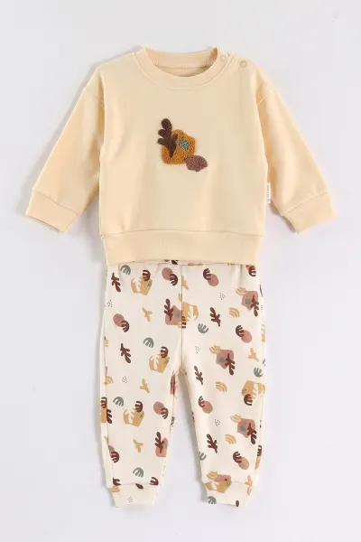 Ekru (6-24 Ay) Nakışlı Erkek Bebek 2'li Takım 473066