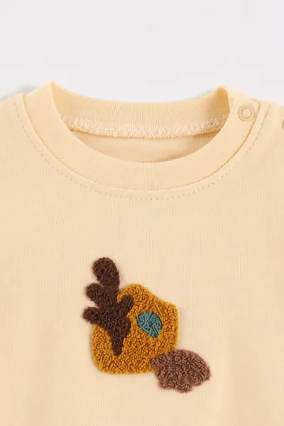 Ekru (6-24 Ay) Nakışlı Erkek Bebek 2'li Takım 473066