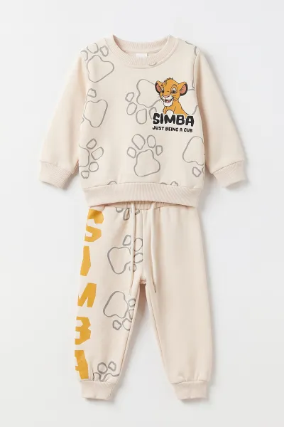 Ekru (6-24 Ay) Simba Baskılı 3 İp Şardonlu Erkek Bebek Kışlık Takım 497382