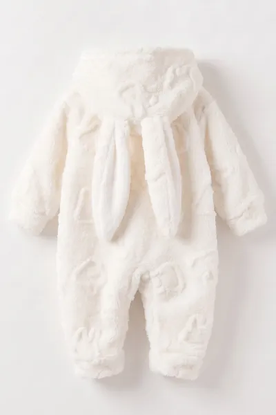 Ekru (6-9 Ay) Tavşan Kabartmalı Yumoş Peluş Bebek Tulum 495629