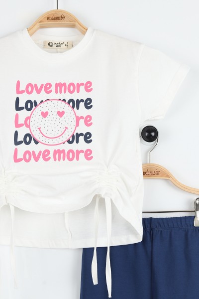 Ekru (6-9 Yaş) Love More Baskılı Yandan Büzgülü Kız Çocuk Takım 169941
