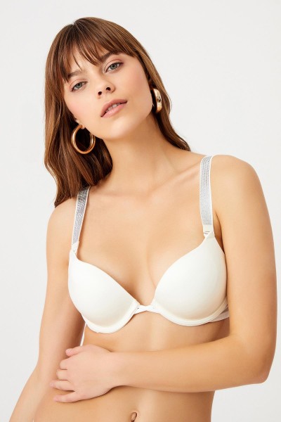 Ekru 663 Diva Destekli Double Push Up Siyah Taşlı Sütyen Takımı 225618