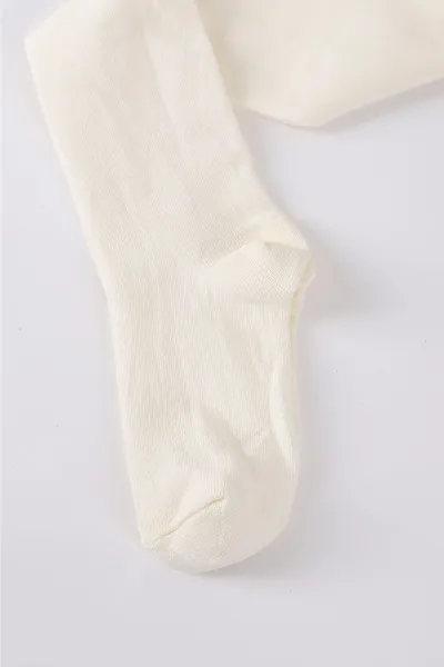Ekru (7-8 Yaş)Düz Likralı Kız Çocuk Külotlu Çorap 425108