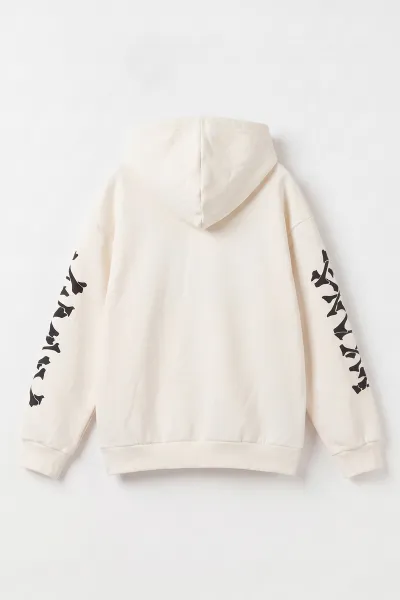 Ekru (9-16 Yaş) Kapüşonlu İçi Şardonlu Erkek Çocuk Sweatshirt 495809
