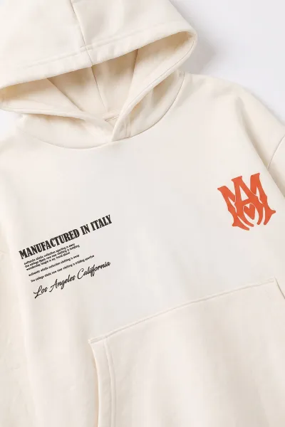 Ekru (9-16 Yaş) Kapüşonlu İçi Şardonlu Erkek Çocuk Sweatshirt 495815
