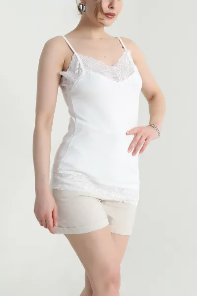 Ekru Asimetrik Dantelli Oysho Kadın Bluz 464489