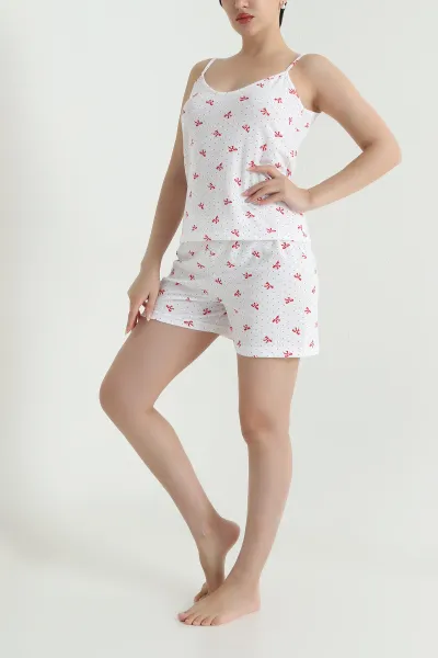 Ekru Askılı Şortlu Kadın Pijama Takımı 466676
