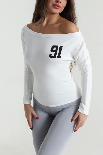 Ekru Baskılı Büzgülü Oysho Kadın Bluz 491801