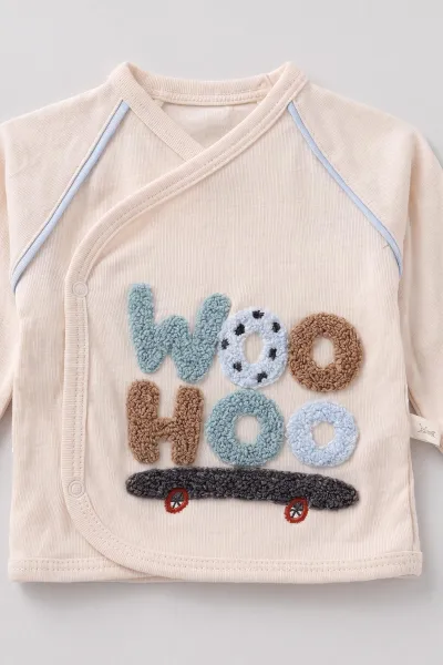 Ekru Bebe Mavisi (0-3 Ay)Woo Hoo Kaykay  Nakışlı  Patikli 5'li Erkek Bebek Takım 479309