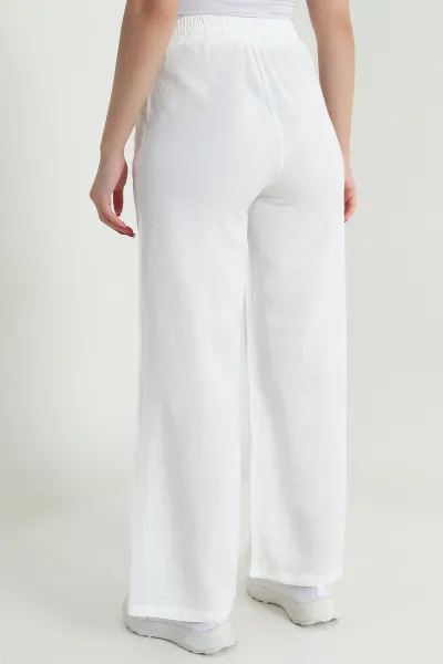 Ekru Bel Lastikli Bol Paça Tencel Kadın Pantolon 474045