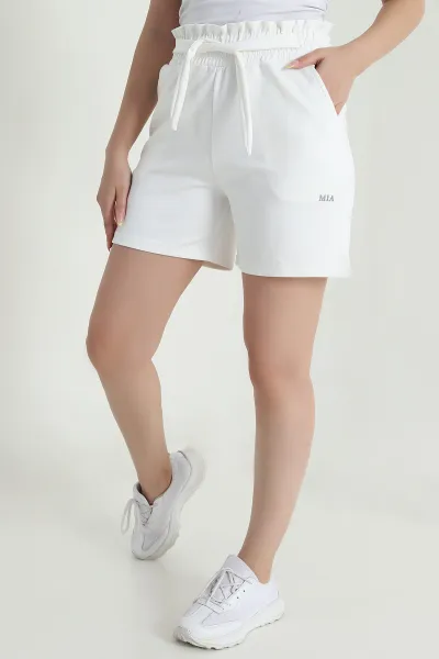 Ekru Bel Lastikli Modal Kadın Şort 470688