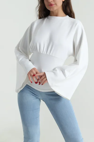 Ekru Belden Oturtmalı Modal Kadın Bluz 491648
