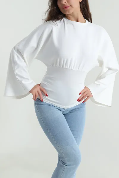 Ekru Belden Oturtmalı Modal Kadın Bluz 491648