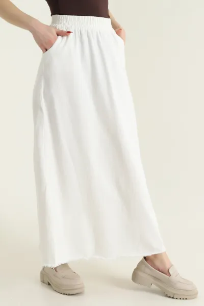 Ekru Beli Lastikli Gabardin Kadın Etek 428740