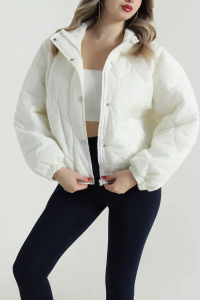 Ekru Beli Lastikli Kadın Kapitone Mont 501240