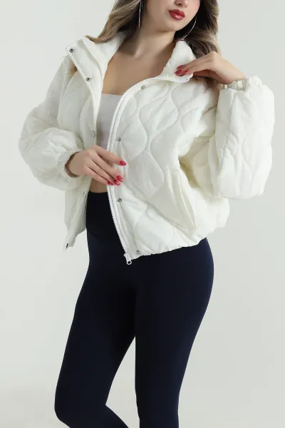 Ekru Beli Lastikli Kadın Kapitone Mont 501240