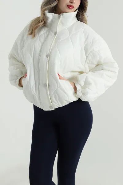Ekru Beli Lastikli Kadın Kapitone Mont 501240