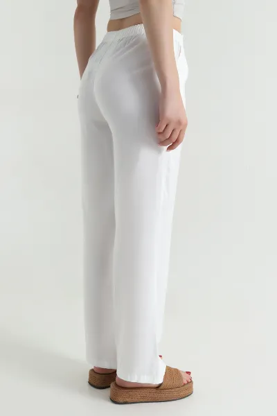 Ekru Beli Lastikli Modal Kadın Pantolon 478953