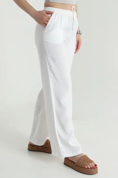 Ekru Beli Lastikli Modal Kadın Pantolon 478953