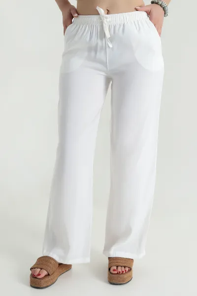 Ekru Beli Lastikli Modal Kadın Pantolon 478953