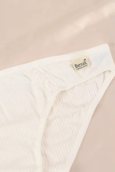 Ekru Berrak Dantel İşlemeli Kadın Bikini Külot 370211