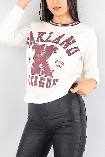 Ekru Bisiklet Yaka Bayan Sweat 87756