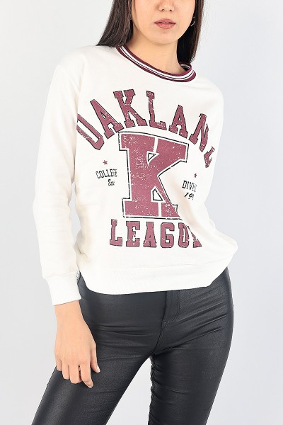 Ekru Bisiklet Yaka Bayan Sweat 87756