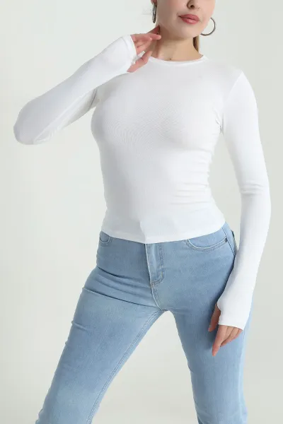Ekru Bisiklet Yaka Buzzy Kadın Bluz 484312
