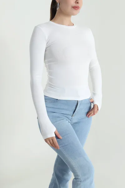 Ekru Bisiklet Yaka Buzzy Kadın Bluz 484312