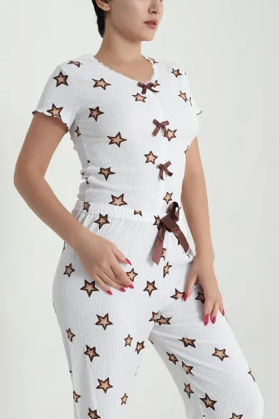 Ekru Bürümcük Kadın Pijama Takımı 479582